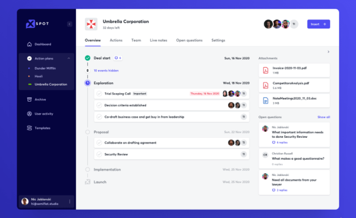 CRM example: Semiflat Studio XSpot - Timeline Patryk Ilnicki CRM features