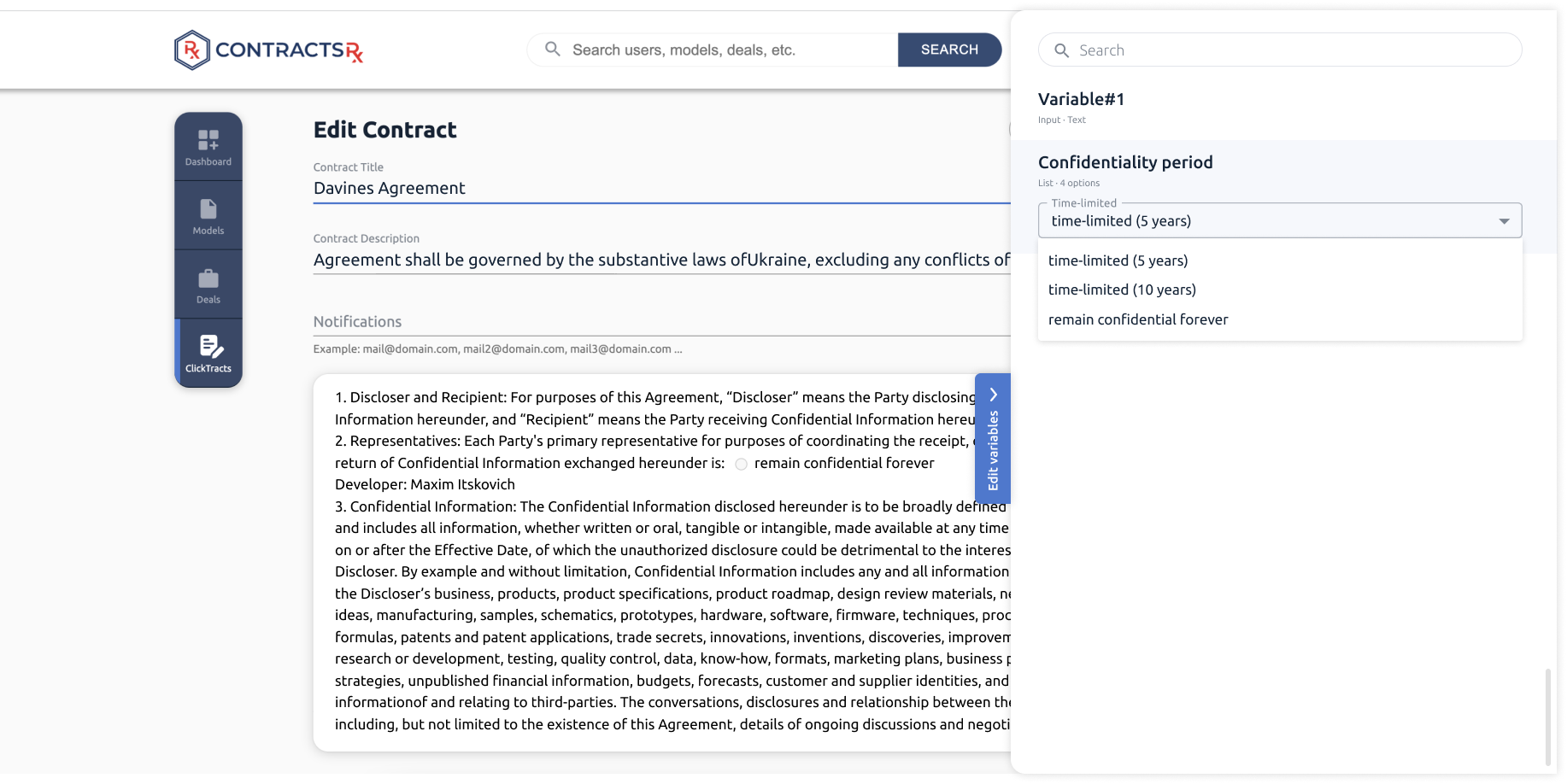 edit contract feature Contact management software - e-document