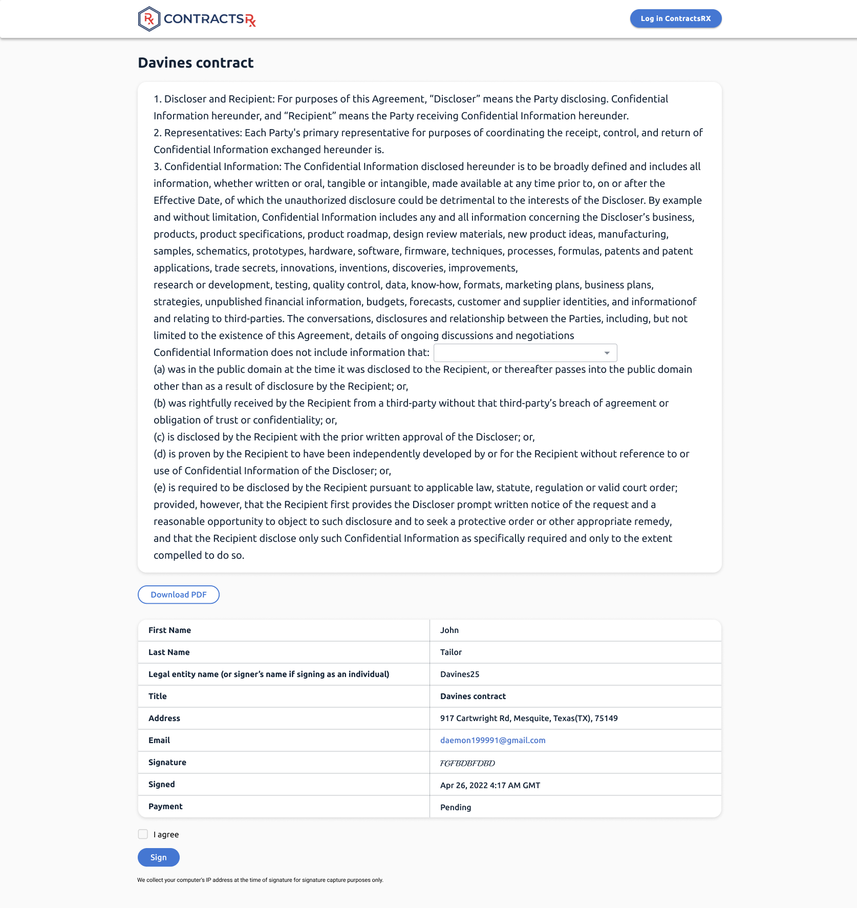 sign contract feature sign contract feature